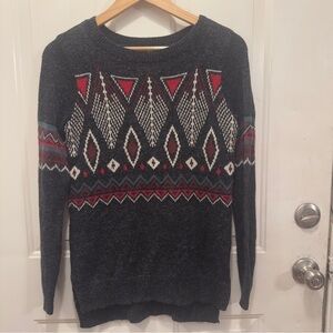 Hollister Dark Gray Aztec Print Knit Sweater